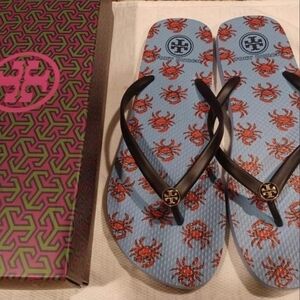Tory Burch Pink and Green Flip Flops